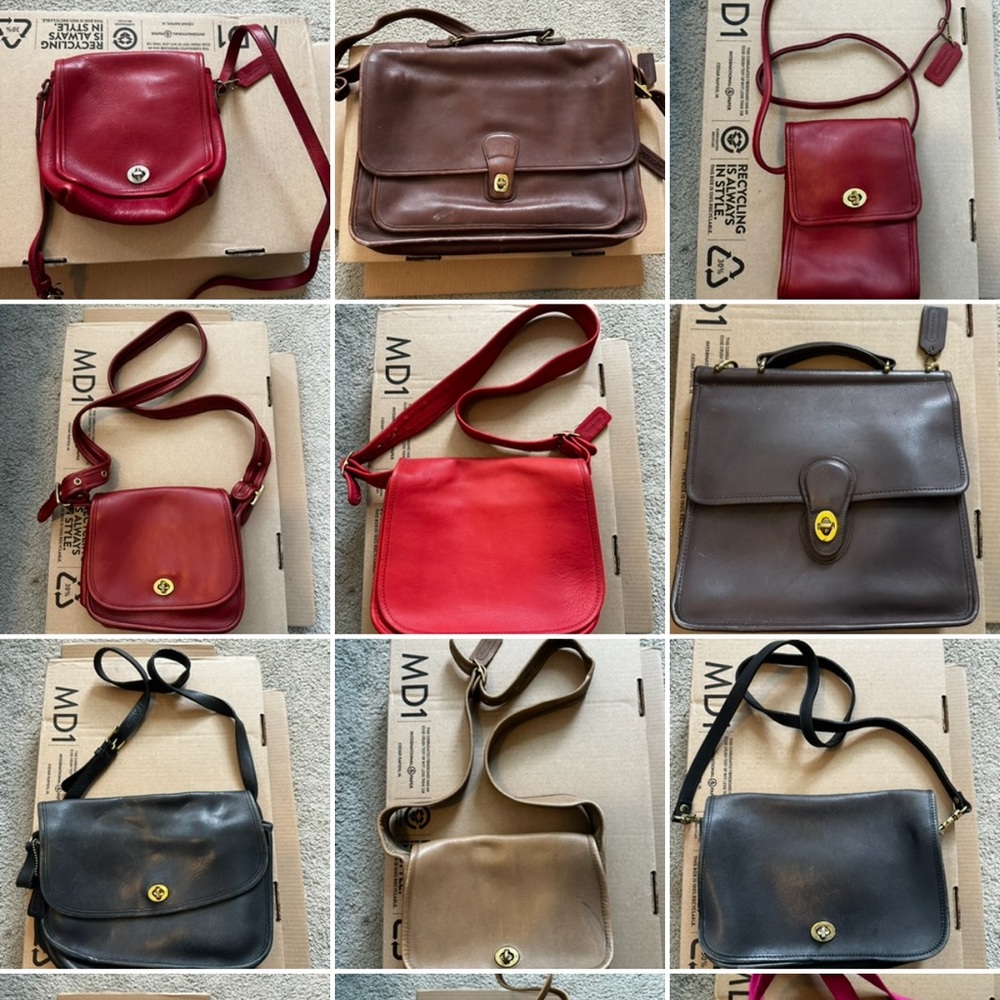 12 vintage coach leather bags lot (see pictures)